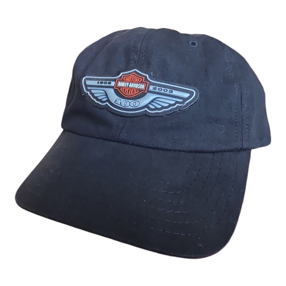 Harley Davidson 100 anniversary Hat Cap Black 1903-2003 Winged Patch Vintage Y2K